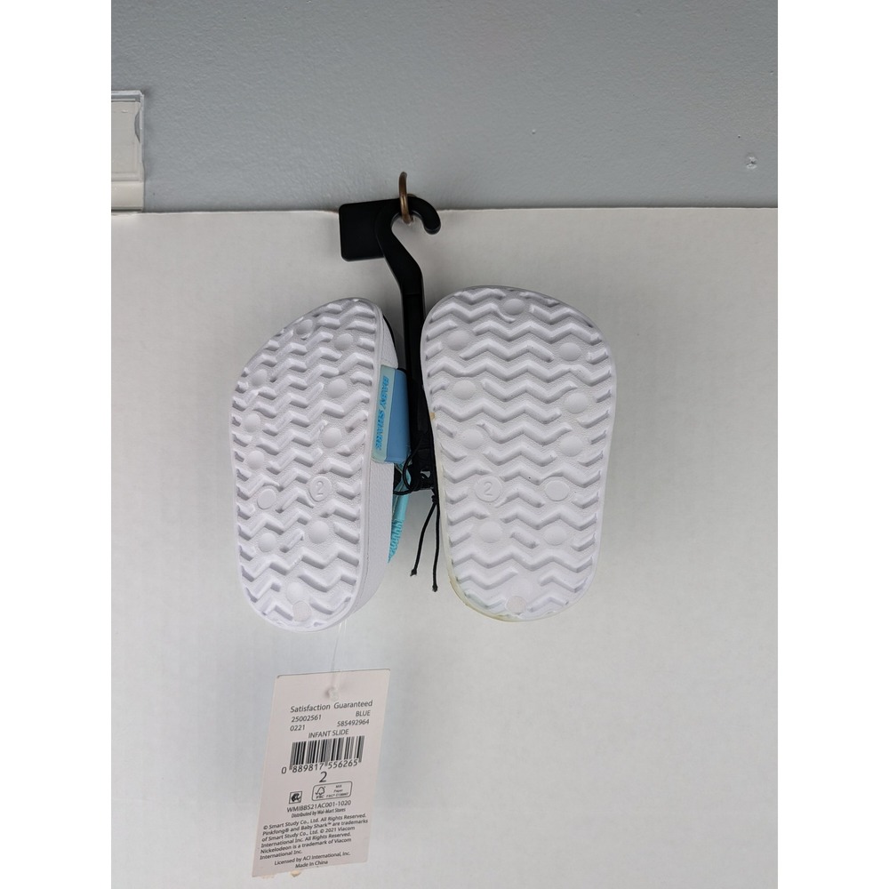 Baby Shark Infant Slide Sandals Blue White Elastic Back Strap Size 2 - Picture 3 of 4